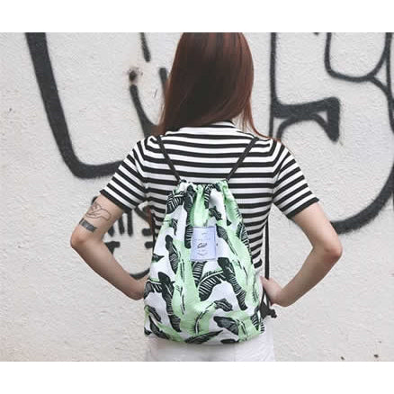 Leaves [Banana Leaves] Drawstring Backpack By Colourup