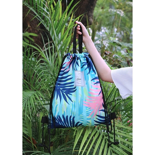 Leaves [Blue Leaves] Drawstring Backpack By Colourup