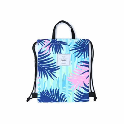 Leaves [Blue Leaves] Drawstring Backpack By Colourup