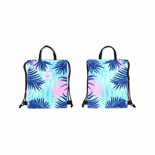 Leaves [Blue Leaves] Drawstring Backpack By Colourup
