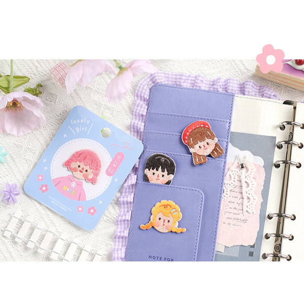 Lovely Girl [Brown Hair] Embroidered Sticker & Iron-On Patch