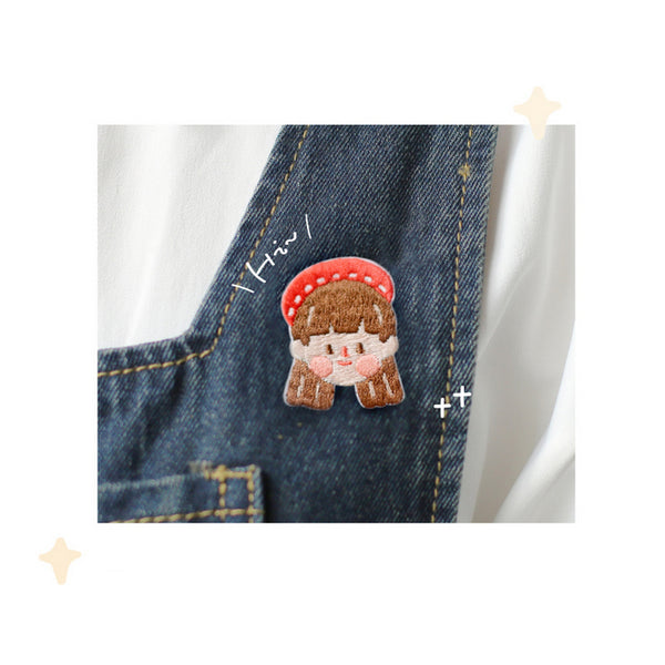 Lovely Girl [Brown Hair] Embroidered Sticker & Iron-On Patch