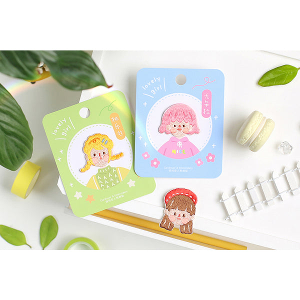 Lovely Girl [Brown Hair] Embroidered Sticker & Iron-On Patch