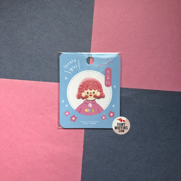 Lovely Girl [Pink Hair] Embroidered Sticker & Iron-On Patch