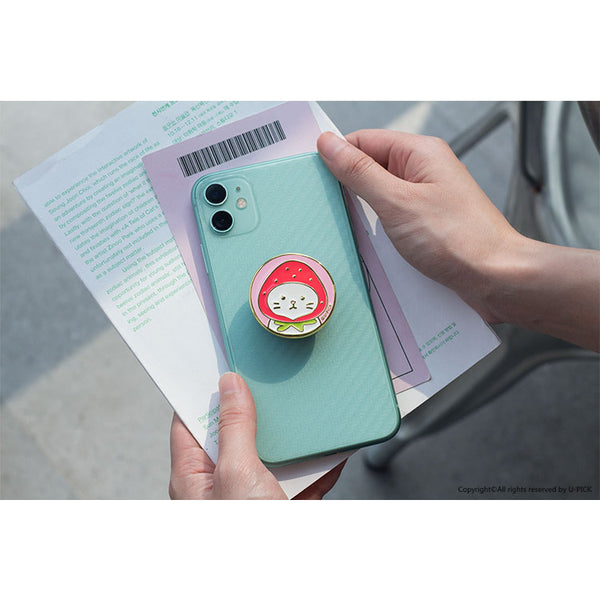 Mobile Phone Stand Ring [ Strawberry Cat ] By U-Pick