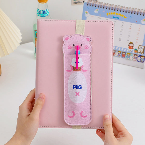Notebook Pencil Case [ Pink Pig ] With Elastic Strap By Milkjoy