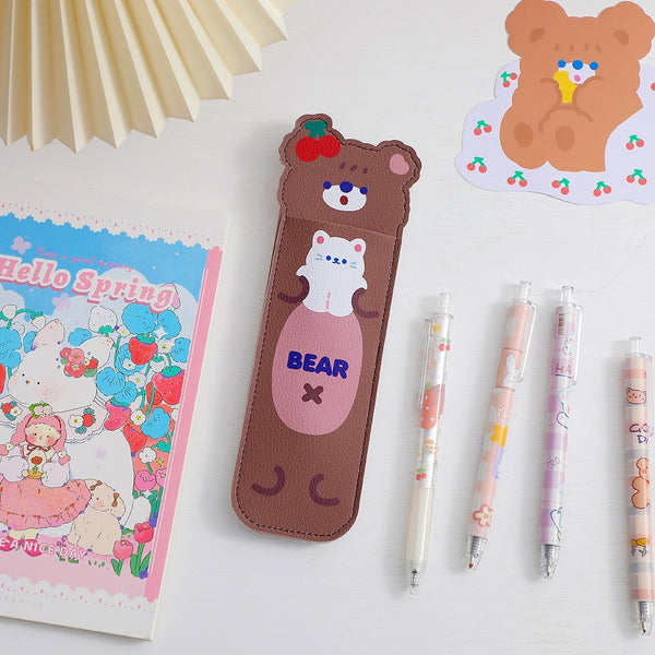 Notebook Pencil Case [ Brown Bear ] With Elastic Strap By Milkjoy