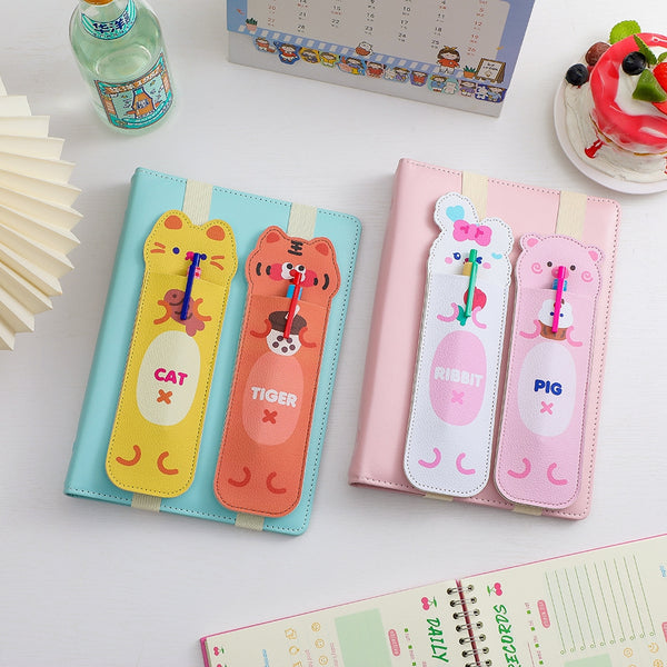 Notebook Pencil Case [ Pink Pig ] With Elastic Strap By Milkjoy