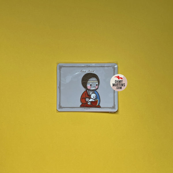 Painting Girl [Girl With A Kitten] Embroidered Sticker & Iron-On Patch