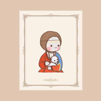 Painting Girl [Girl With A Kitten] Embroidered Sticker & Iron-On Patch