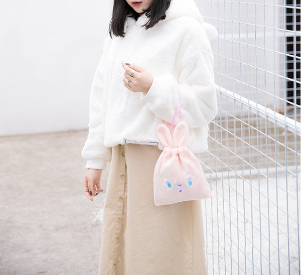 Cutie Pink Rabbit Drawstring Pouch By Bentoy