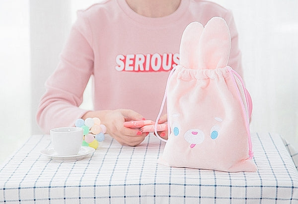 Cutie Pink Rabbit Drawstring Pouch By Bentoy