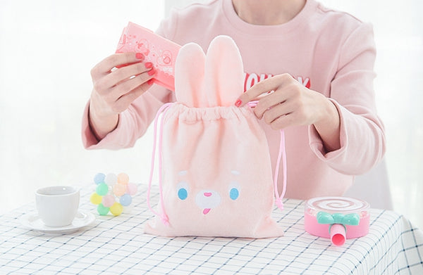 Cutie Pink Rabbit Drawstring Pouch By Bentoy