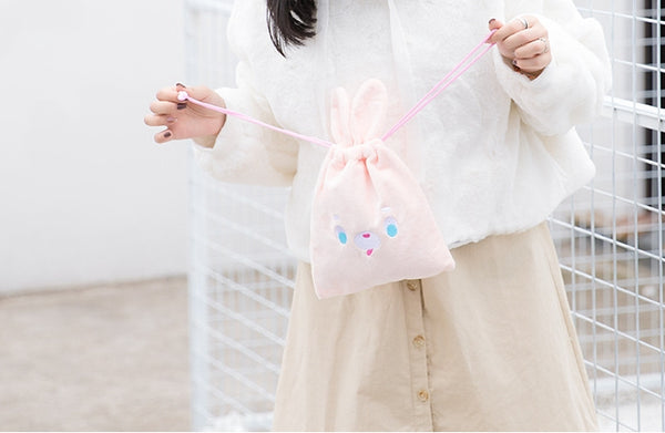 Cutie Pink Rabbit Drawstring Pouch By Bentoy