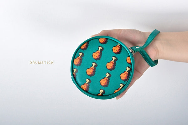 Pixel Food Drumstick Green Coin Pouch by Kiitos Life