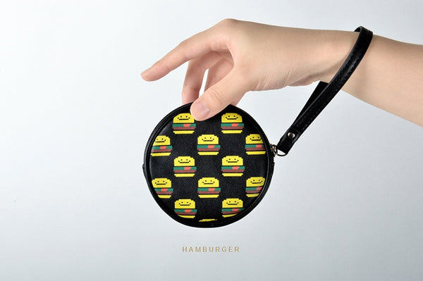 Pixel Food Hamburger Black Coin Pouch by Kiitos Life