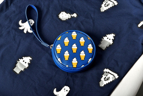 Pixel Food Ice Cream Blue Coin Pouch by Kiitos Life