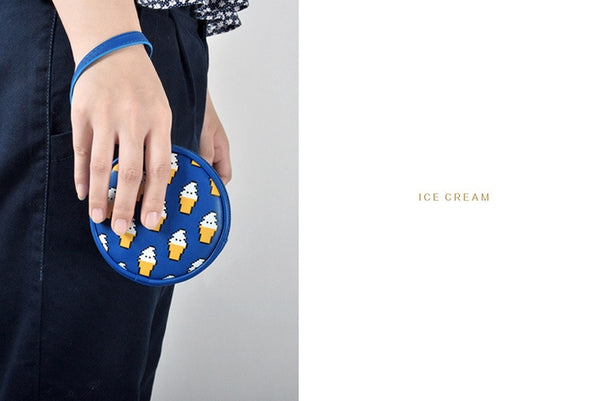 Pixel Food Ice Cream Blue Coin Pouch by Kiitos Life