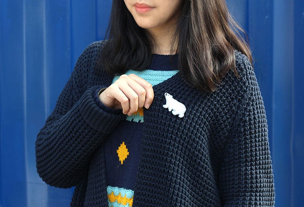 Polar Bear Embroidery Brooch By U-Pick