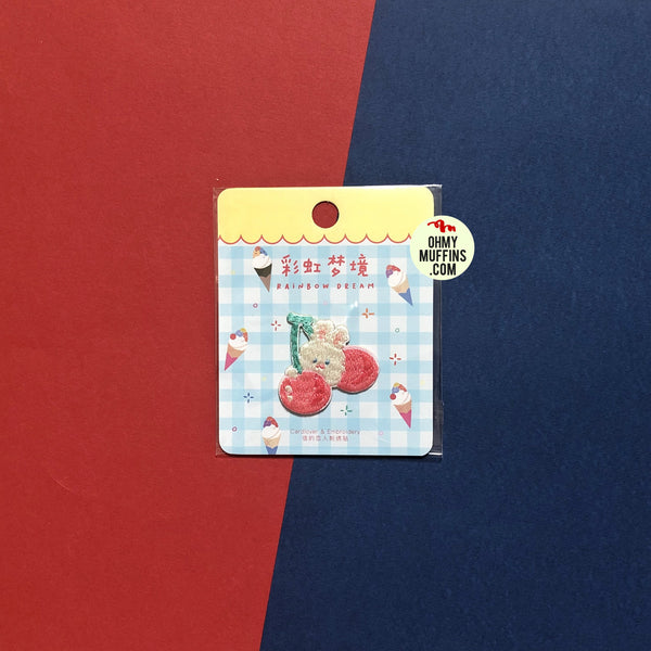 Rainbow Dream Cherry Rabbit Embroidered Sticker & Iron-On Patch