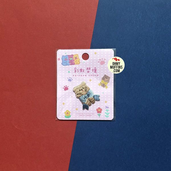 Rainbow Dream Ribbon Bear Embroidered Sticker Patch