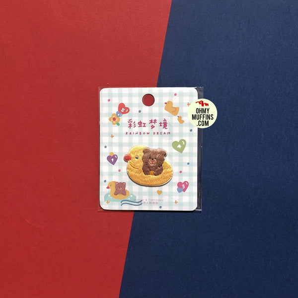 Rainbow Dream Swimming Ring Bear Embroidered Sticker & Iron-On Patch