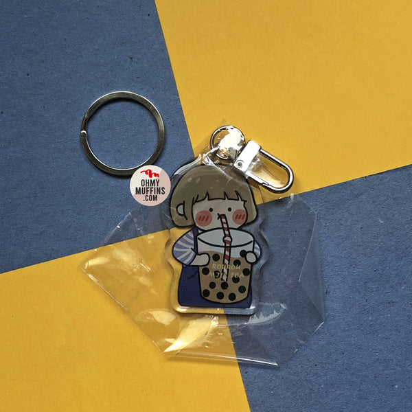 Pearl Milk Tea Mallory Girl AirPods Acrylic Key Chain By RORO JUMP