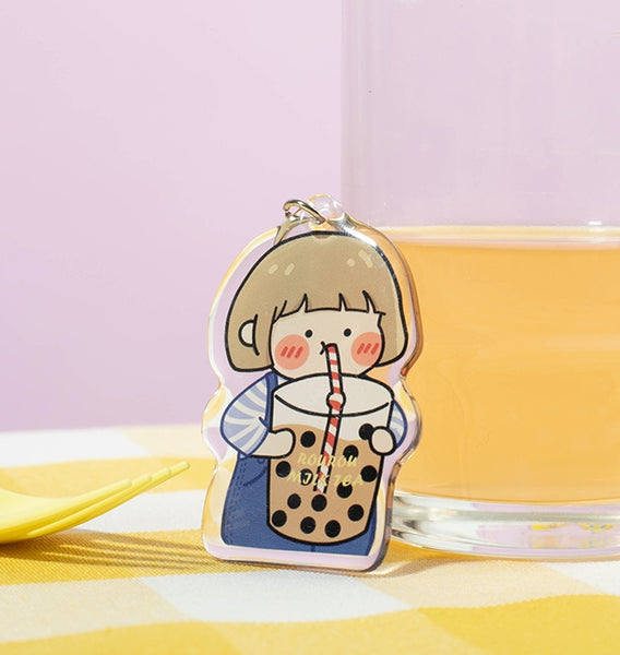 Pearl Milk Tea Macie Girl AirPods Acrylic Key Chain By RORO JUMP