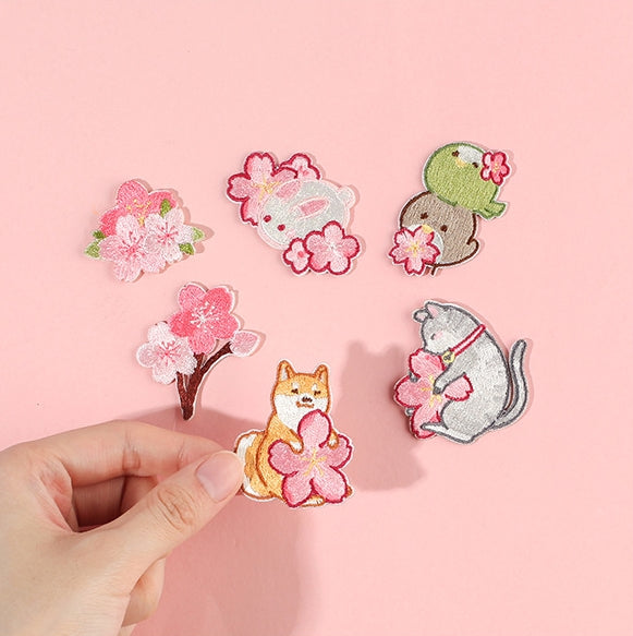 Sakura Animal [Cat] Embroidered Sticker & Iron-On Patch