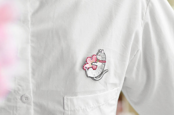 Sakura Animal [Cat] Embroidered Sticker & Iron-On Patch