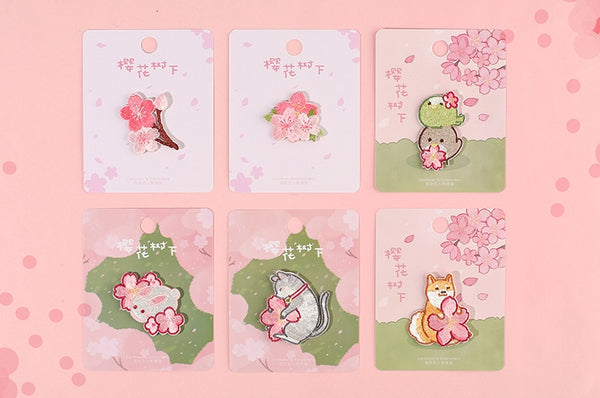 Sakura Animal [Cat] Embroidered Sticker & Iron-On Patch