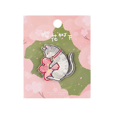 Sakura Animals Cat Embroidered Sticker Patch