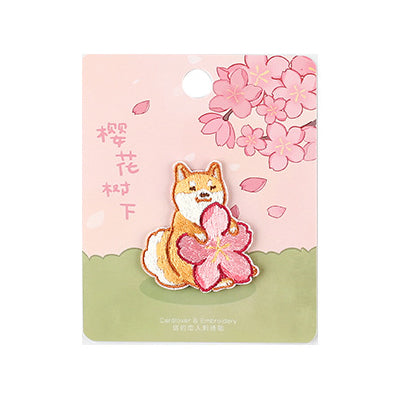 Sakura Animals Shiba Inu Embroidered Sticker Patch