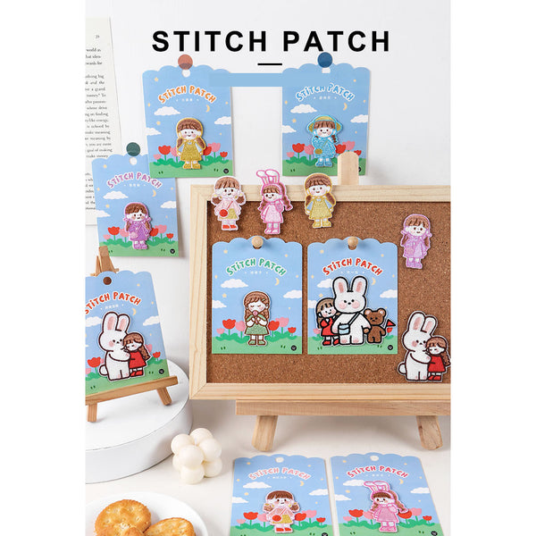 School Girl [Girl Bunny Bear] Embroidered Sticker & Iron-On Patch