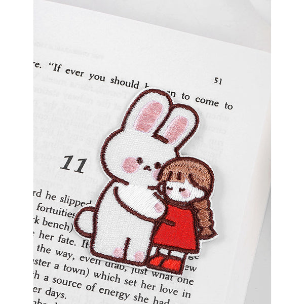 School Girl [Girl Bunny Hug] Embroidered Sticker & Iron-On Patch