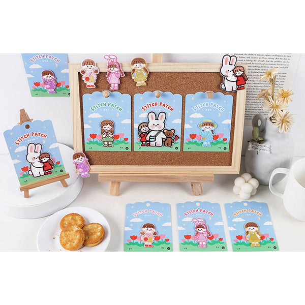 School Girl [Girl Bunny Hug] Embroidered Sticker & Iron-On Patch