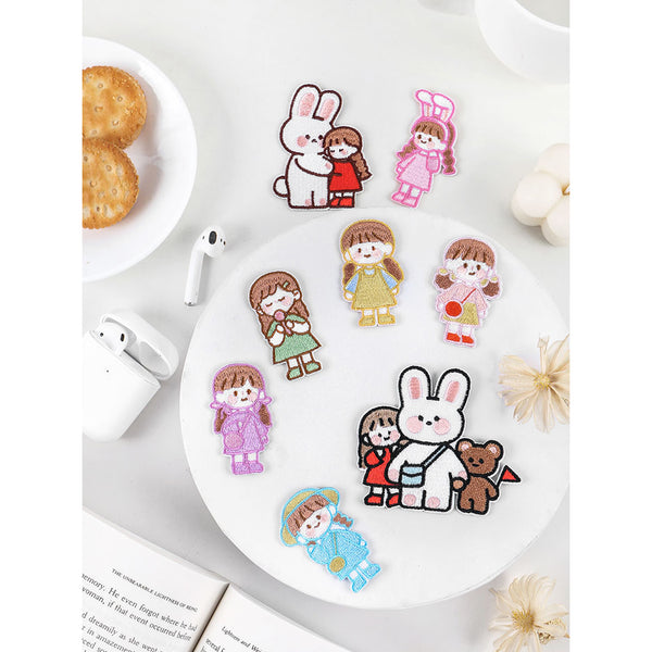 School Girl [Girl Bunny Bear] Embroidered Sticker & Iron-On Patch