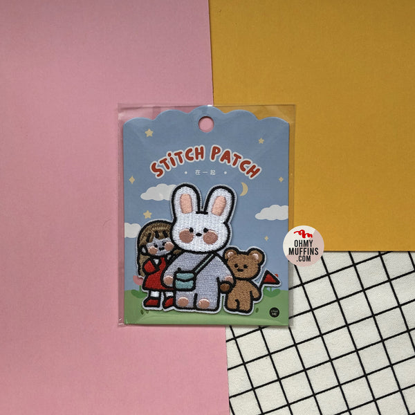 School Girl [Girl Bunny Bear] Embroidered Sticker & Iron-On Patch