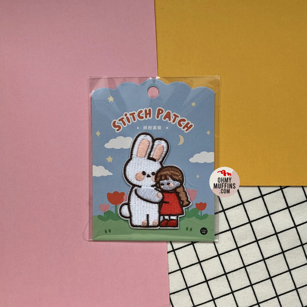 School Girl [Girl Bunny Hug] Embroidered Sticker & Iron-On Patch
