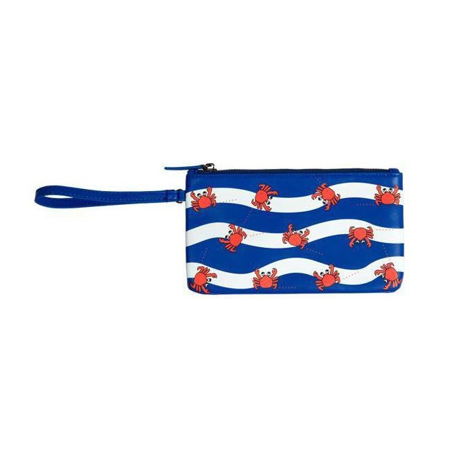 Fun At The Sea Crab Blue Flat Case Pouch By Kiitos Life