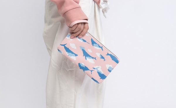 Fun At The Sea Whale Pink Flat Case Pouch By Kiitos Life