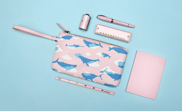 Fun At The Sea Whale Pink Flat Case Pouch By Kiitos Life