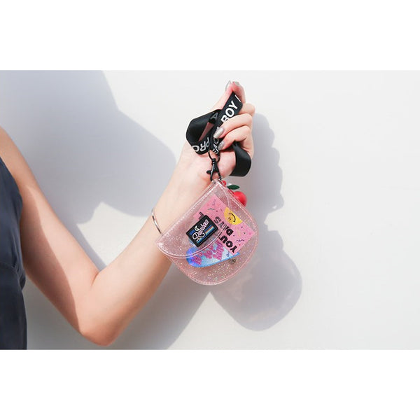 Secret Sparkle Jelly [Pink] Semi Circle Transparent Wallet By Milkjoy