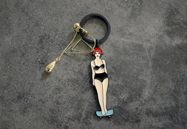 Sports Skateboard Girl Key Chain By YIZI STORE