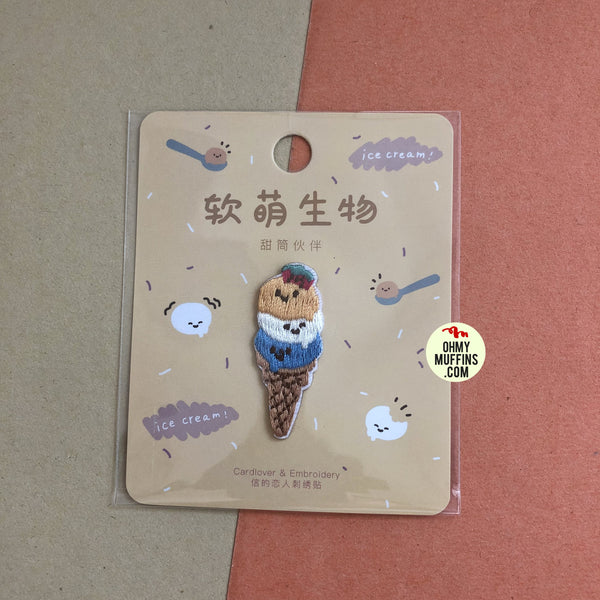 Smiley Food Ice Cream Embroidered Sticker Patch