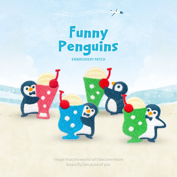 Soda Penguin [ Melon Soda 1 ] Embroidered Sticker & Iron-On Patch