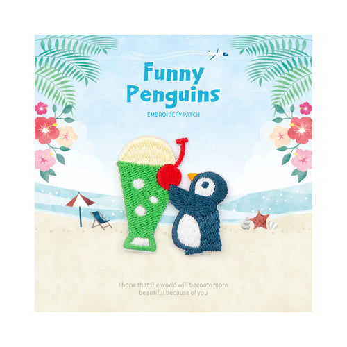 Soda Penguin [ Melon Soda 1 ] Embroidered Sticker & Iron-On Patch