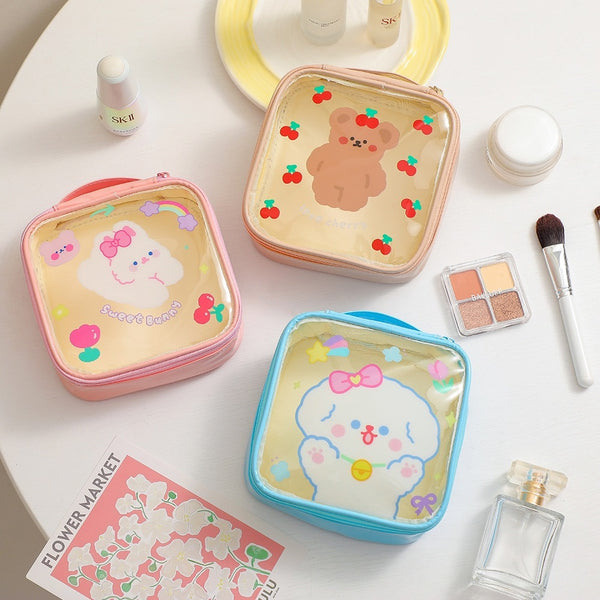 Animal [ White Bunny ] Square Box Makeup Pouch [ Colour Transfer Stains ]