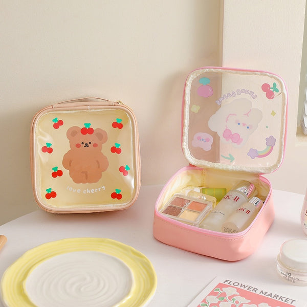 Animal [ White Bunny ] Square Box Makeup Pouch [ Colour Transfer Stains ]