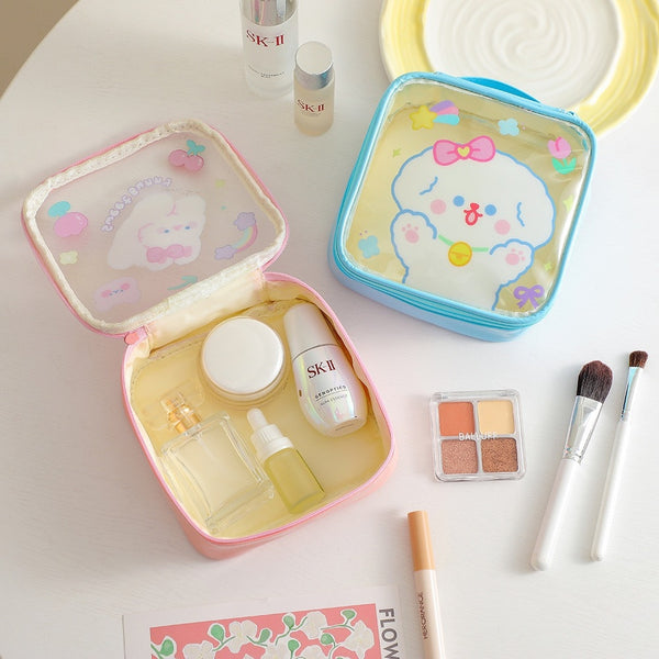 Animal [ White Dog ] Square Box Makeup Pouch [ Colour Transfer Stains ]